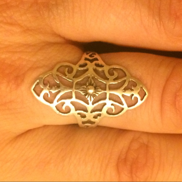 6 3/4 Silver Scroll Ring Vintage Art Nouveau - Picture 2 of 8